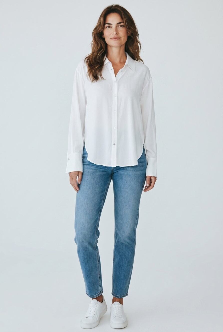 Blush Boutique Sheer Off White High Low Button Up Top - Size Medium, NWT